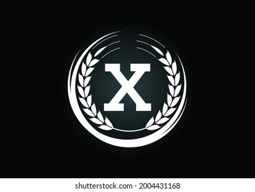 Initial letter X sign symbol with wheat ears wreath. Organic wheat farming logo design concept. Agriculture logo design vector template.