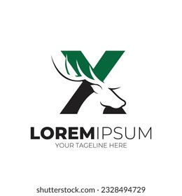 Initial Letter X Simple Deer Head Logo Design Vector Illustration Background