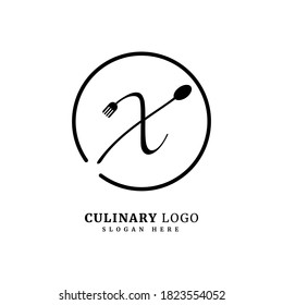 Initial letter X with spoon and fork for restaurant concept. letter X logo, fit for company and culinary business.
