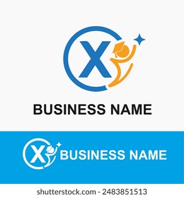 Initial Letter X Student, Toga Cap and Shine Icon for Education, School, Academy Center Business Logo Idea Template