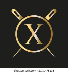 Initial Letter X Tailor Logo, Needle and Thread Combination for Embroider, Textile, Fashion, Cloth, Fabric Template