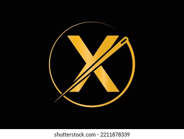 Initial Letter X With Tailor Logo, Needle and Thread Combination for Embroidery, Textile, Fashion, Cloth, Fabric Template.
