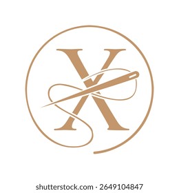 Letra inicial X logotipo alfaiate, agulha e logotipo de linha para vestuário, bordado, têxtil, moda, pano, sinal de tecido