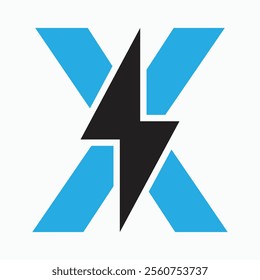 Initial Letter X With Thunder Bolt Symbol. Power Icon Electric Symbol Vector Template