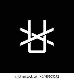 Initial letter X and U, XU, UX, overlapping interlock monogram logo, white color on black background