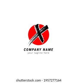 Initial letter X uppercase with paint effect. Modern logo design template elements. Black letter with red circle isolated on white background. Suitable for business, consulting group, company logo