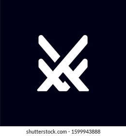 Initial letter X V F logo template with bold line art illustraation in flat design monogram symbol