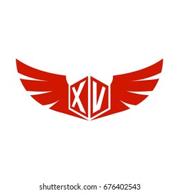 Initial Letter X, V, XV Hexagon Shape with Wings Icon