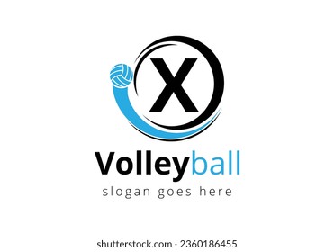 Initial Letter X Volleyball Logo Concept. Volleyball Sports Symbol Vector Template