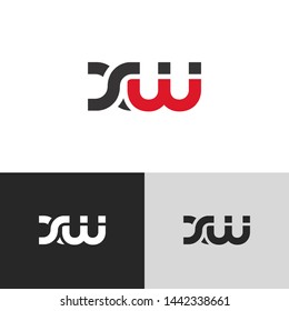 Initial Letter x w linked lowercase logo design template elements. Red letter Isolated on black white grey background. Suitable for business, consulting group company.
