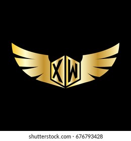 Initial Letter X, W, XW Hexagonal Shape Logo with Wings Icon