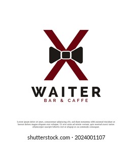 Initial Letter X Waiter Bow Tie Hotel Restaurant Logo Design. Waitress Vector Logo Template.