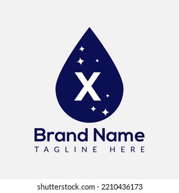 Logotipo de lavado de la letra inicial X, combinación de caída y lavado. Logotipo de caída, plantilla de lavado, limpio, fresco y de agua