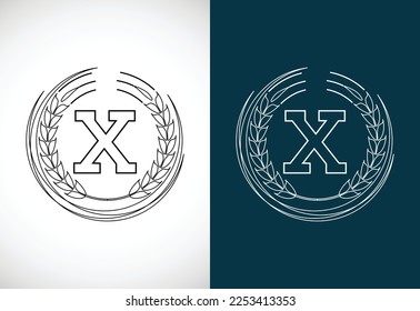 Initial letter X with wheat wreath. Organic wheat farming logo design concept. Agriculture logo.