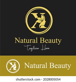Initial Letter x With Woman Female Face and Leaves for Beauty Spa Cosmetic Salon and natural Skin care Business Logo Concept Design