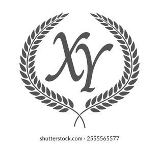 Initial letter X and Y, XY monogram logo design with laurel wreath. Luxury calligraphy font.