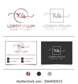 Initial letter XA calligraphy handwritten logo. Feminine logo collections and business card template. handwriting logo of initial signature, wedding, fashion, floral and botanical.