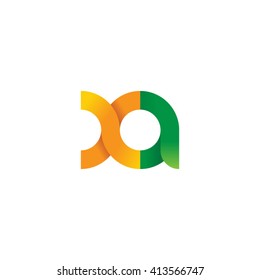 initial letter xa linked round lowercase logo orange green