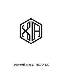 Initial letter XA, minimalist line art monogram hexagon logo, black color