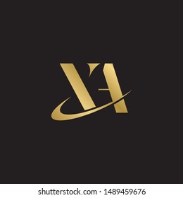 Initial letter xa with swoosh  uppercase modern logo design template elements. Gold letter Isolated on black  background. Suitable for business, consulting group company.