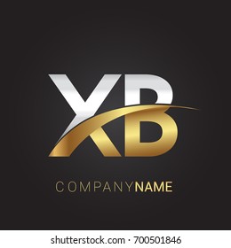 initial letter XB logotype company name colored gold and silver swoosh design. isolated on black background.