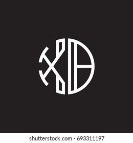 Initial letter XB, minimalist line art monogram circle shape logo, white color on black background