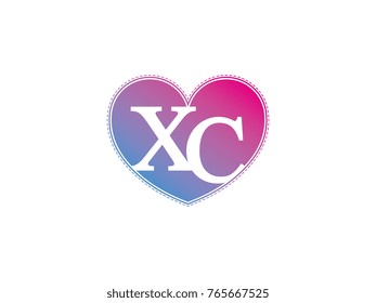 the initial letter XC in the heart symbol as a logo, sign and decoration