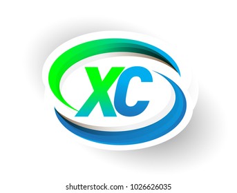 initial letter XC logotype company name coloured blue and green swoosh design, modern logo concept. vector logo for business and company identity.