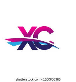 initial letter XC logotype company name colored blue and magenta swoosh design. vector logo for business and company