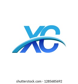 initial letter XC logotype company name colored blue and swoosh design. vector logo for business and company identity.