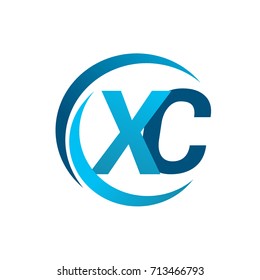 initial letter XC logotype company name blue circle and swoosh design. vector logo for business and company identity.
