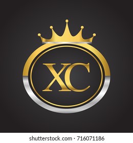 initial letter XC logotype company name with oval shape and crown, gold and silver color. vector logo for business and company identity.