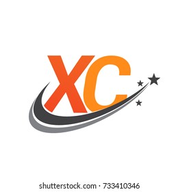initial letter XC logotype company name colored orange and grey swoosh star design. vector logo for business and company identity.