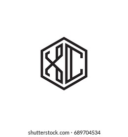 Initial letter XC, minimalist line art monogram hexagon logo, black color