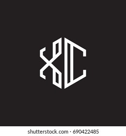 Initial letter XC, minimalist line art monogram hexagon shape logo, white color on black background
