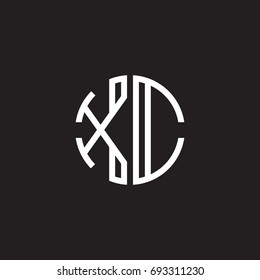Initial letter XC, minimalist line art monogram circle shape logo, white color on black background