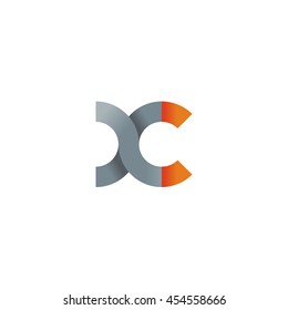 initial letter xc modern linked circle round lowercase logo orange gray