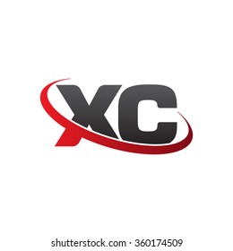 initial letter XC swoosh ring company logo red black