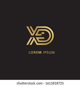 Initial Letter XD linked uppercase overlap modern gold logo vector design template. Suitable for business, consulting group company.