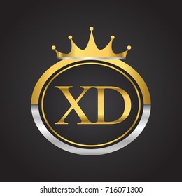 initial letter XD logotype company name with oval shape and crown, gold and silver color. vector logo for business and company identity.