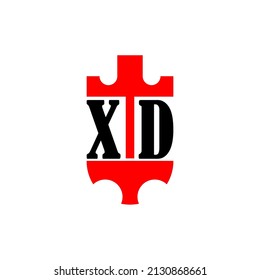 Ursprünglicher Buchstabe XD roter Kronenschild einfaches Logo. Minimal und einzigartig.