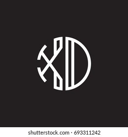 Initial letter XD, XO, minimalist line art monogram circle shape logo, white color on black background