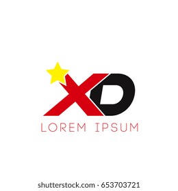 Initial letter xd yellow star logo red black