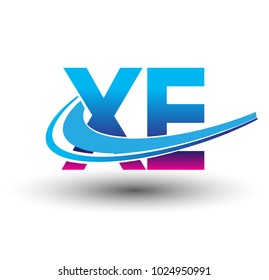 initial letter XE logotype company name colored blue and magenta swoosh design. vector logo for business and company identity.
