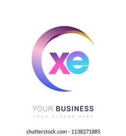 initial letter XE logotype company name, coloreful and swoosh design. vector logo for business and company identity.