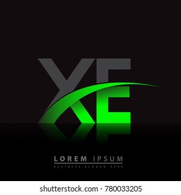 initial letter XE logotype company name colored green and black swoosh design. vector logo for business and company identity.
