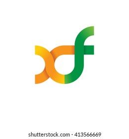 initial letter xf linked round lowercase logo orange green