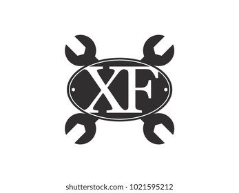 Initial letter XF logo automotive club with crossed wrench black