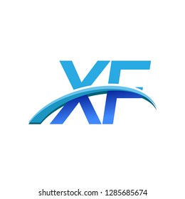 initial letter XF logotype company name colored blue and swoosh design. vector logo for business and company identity.