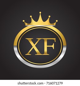 initial letter XF logotype company name with oval shape and crown, gold and silver color. vector logo for business and company identity.